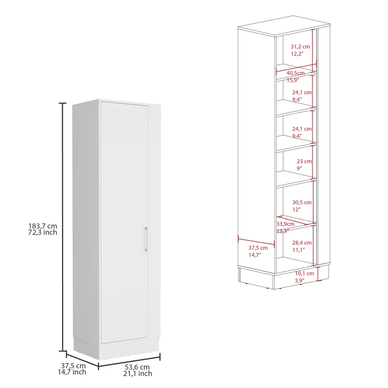 TUHOME Mueble de almacenamiento Lilo, con cinco repisas, color blanco