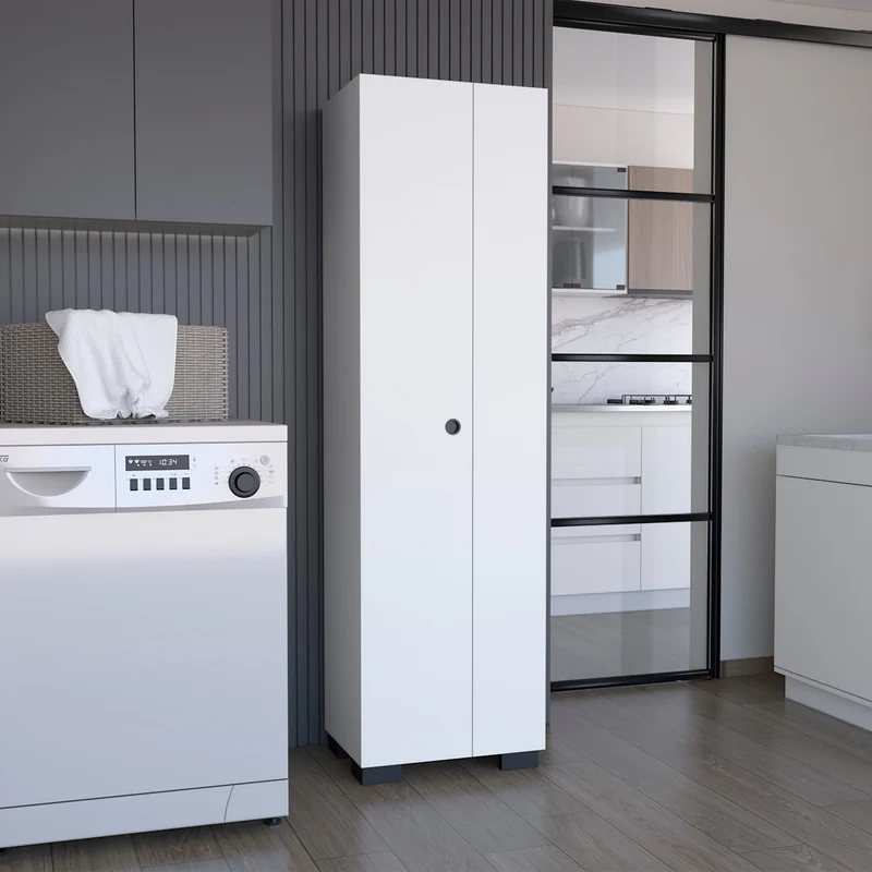 Columna de Baño Lago en melamina con 2 puertas y 6 estantes , blanco , 181.2 cm X 51.2 cm X 39.1 cm