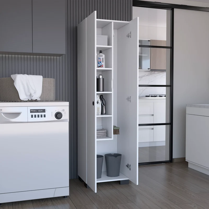 Columna de Baño Lago en melamina con 2 puertas y 6 estantes , blanco , 181.2 cm X 51.2 cm X 39.1 cm