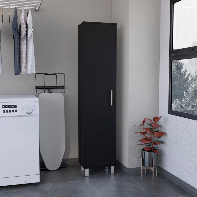Columna de baño Laska con 5 estantes y 1 puerta , negro , 180 cm X 40 cm X 29.8 cm