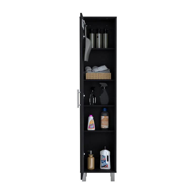 Columna de baño Laska con 5 estantes y 1 puerta , negro , 180 cm X 40 cm X 29.8 cm