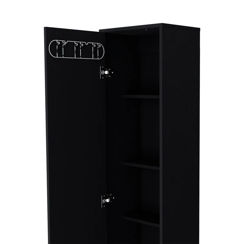 Columna de baño Laska con 5 estantes y 1 puerta , negro , 180 cm X 40 cm X 29.8 cm