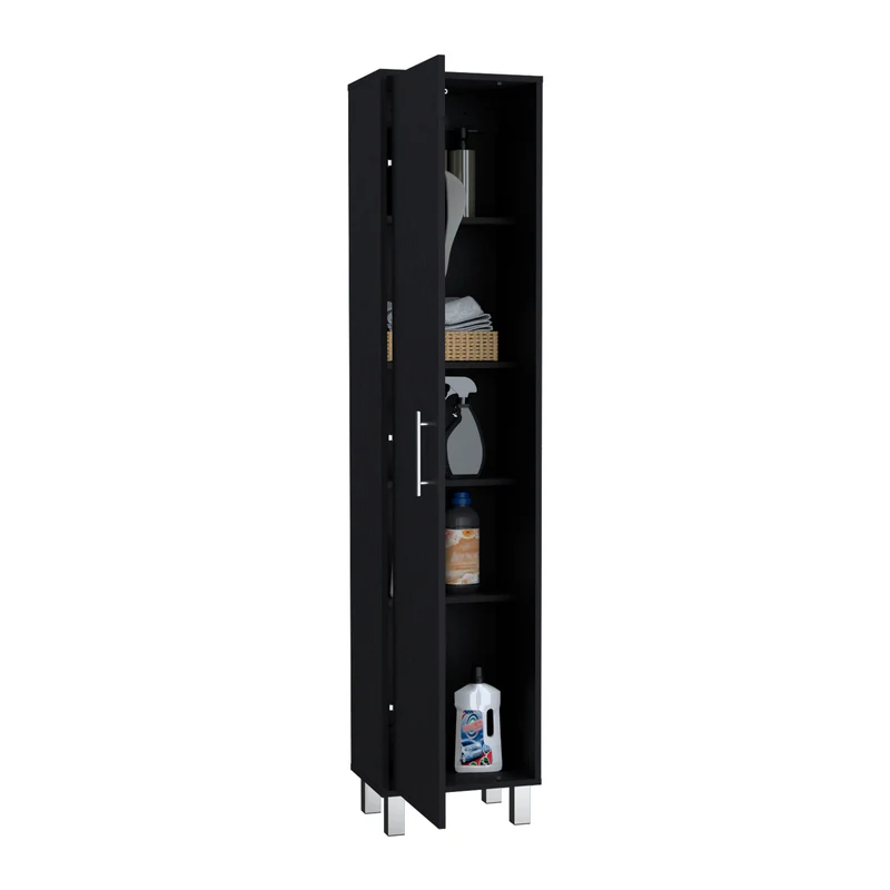 Columna de baño Laska con 5 estantes y 1 puerta , negro , 180 cm X 40 cm X 29.8 cm