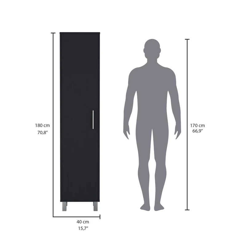 Columna de baño Laska con 5 estantes y 1 puerta , negro , 180 cm X 40 cm X 29.8 cm