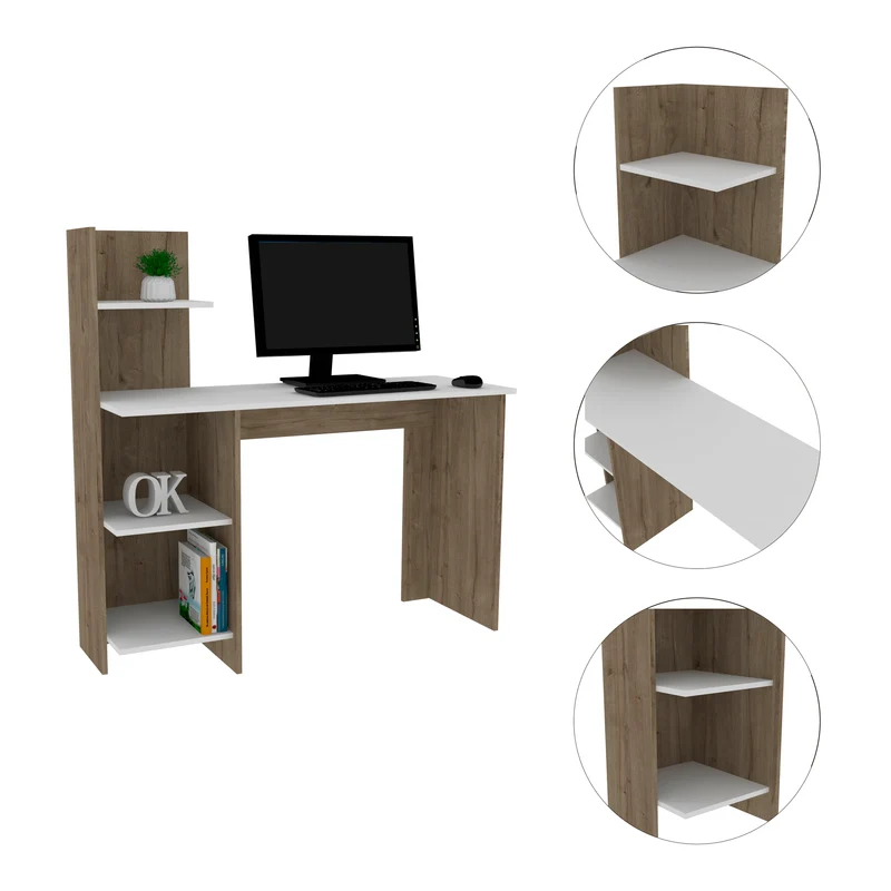 Mesa de Escritorio Vilna 120, con estantería, Duna / Blanco