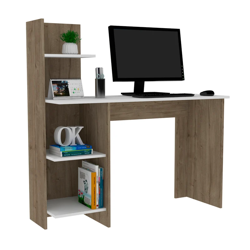 Mesa de Escritorio Vilna 120, con estantería, Duna / Blanco