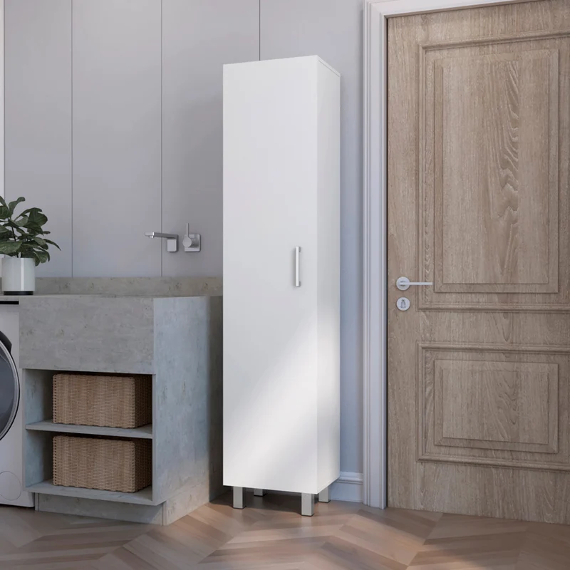 Columna de baño Vintro en melamina con 4 estantes y 1 puerta , blanco , 180 cm X 40 cm X 31.3 cm
