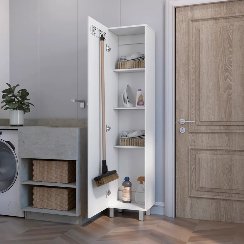 Columna de baño Vintro en melamina con 4 estantes y 1 puerta , blanco , 180 cm X 40 cm X 31.3 cm