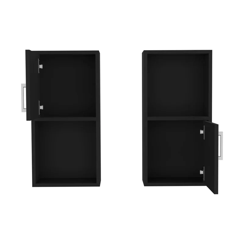 Set de Muebles auxiliares de baño en melamina con 4 estantes y 2 puertas , negro , 60.1 cm X 30 cm X 16 cm