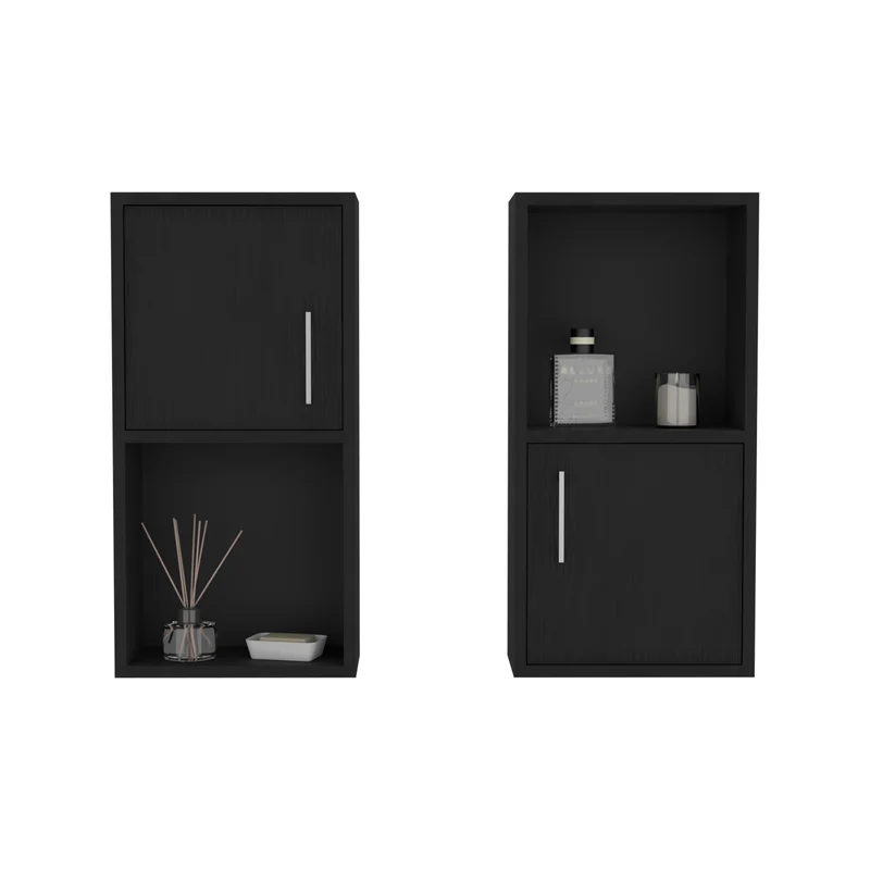 Set de Muebles auxiliares de baño en melamina con 4 estantes y 2 puertas , negro , 60.1 cm X 30 cm X 16 cm