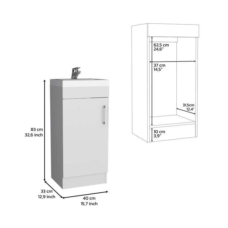 Mueble de Baño Madrid con 1 puerta y almacenamiento inferior , blanco , 83 cm X 40 cm X 33 cm