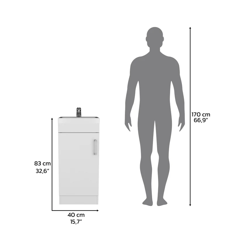 Mueble de Baño Madrid con 1 puerta y almacenamiento inferior , blanco , 83 cm X 40 cm X 33 cm