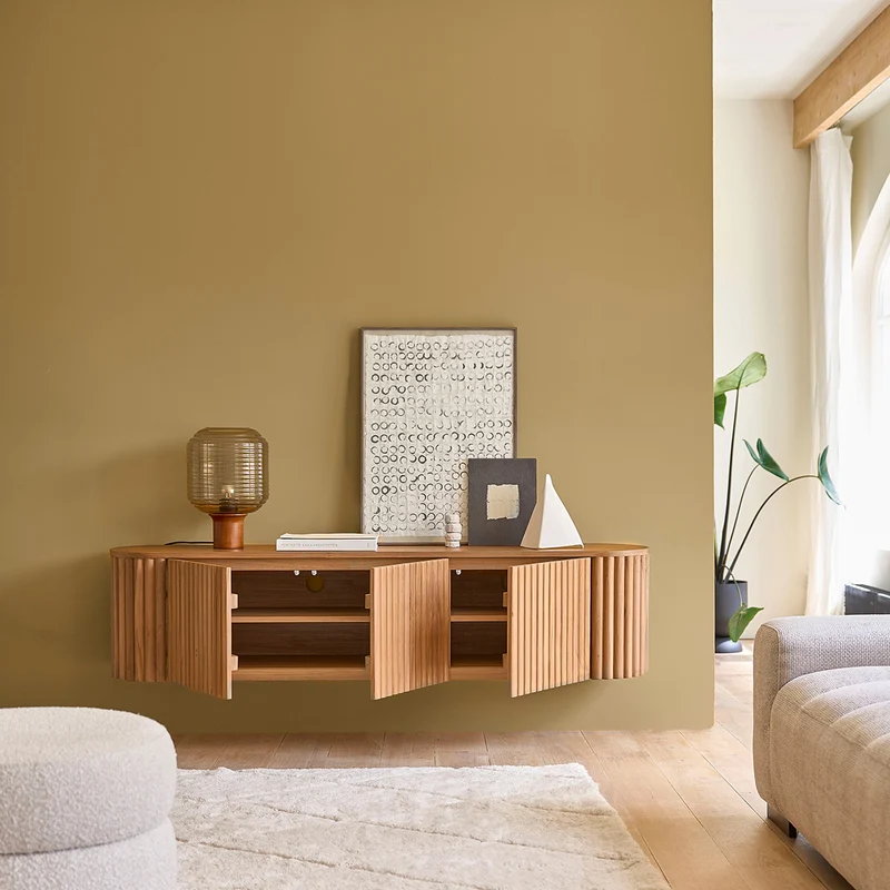 Mueble de TV suspendido de teca maciza de 170 cm