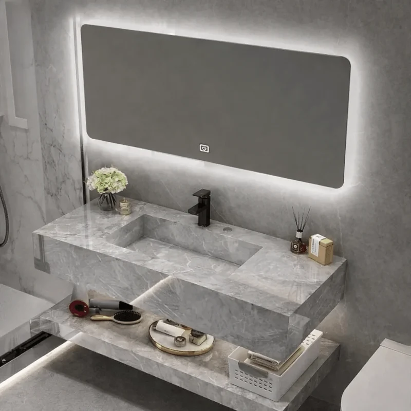 Mueble de baño de 100 cm piedra sinterizada con espejo led Nora