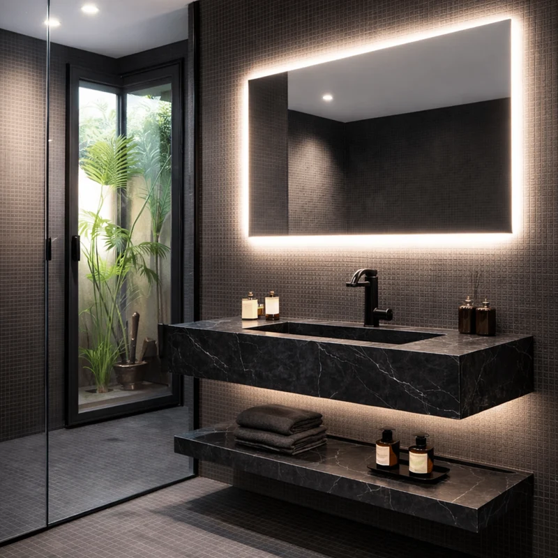 Mueble de baño de 100 cm piedra sinterizada con espejo led Nora