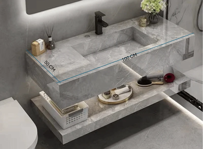 Mueble de baño de 100 cm piedra sinterizada con espejo led Nora