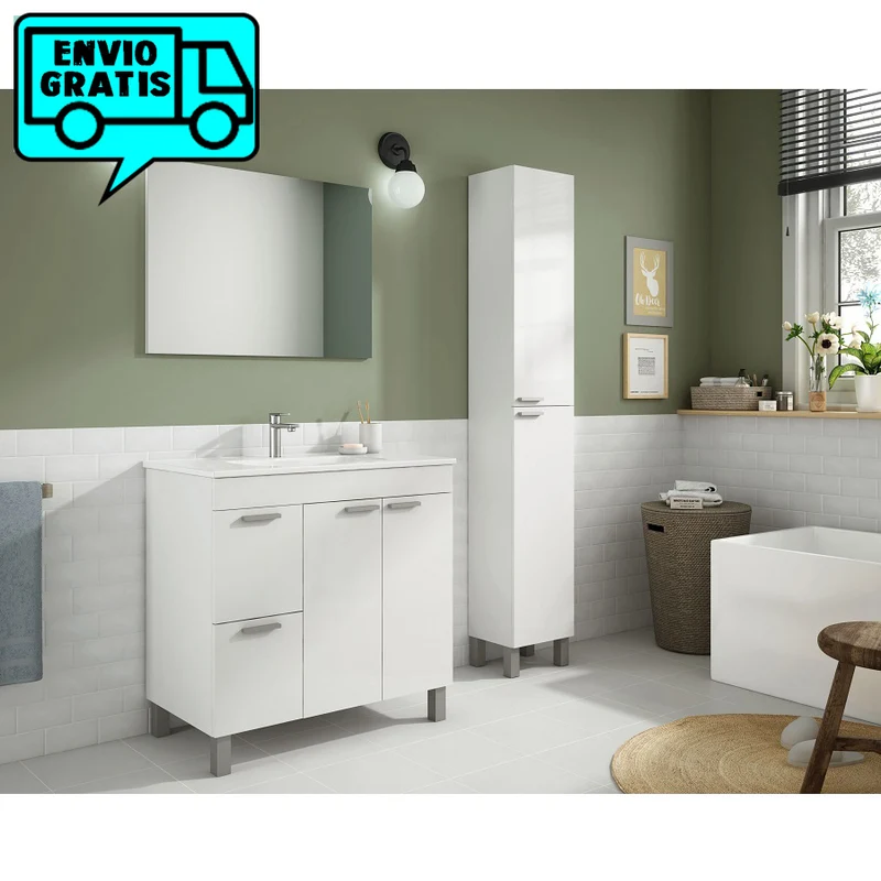 Conjunto baño Aktiva Blanco con columna - Envio Gratis