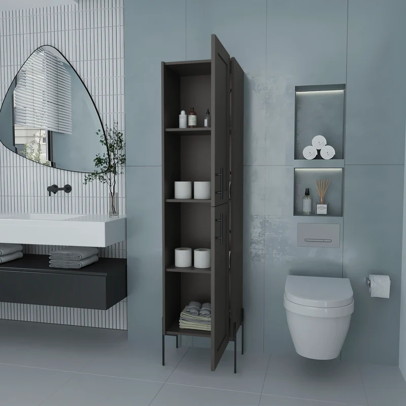 Columna de baño Sealy en melamina con 2 puertas y 4 estantes , Plomo