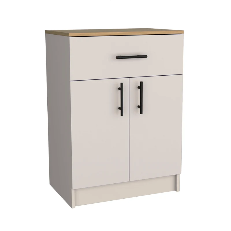 Alacena Mayorca en melamina con 2 puertas , 2 estantes y cajon con rieles metalicos , Blanco / Beige , 85.1 cm X 60 cm X 40.5 cm