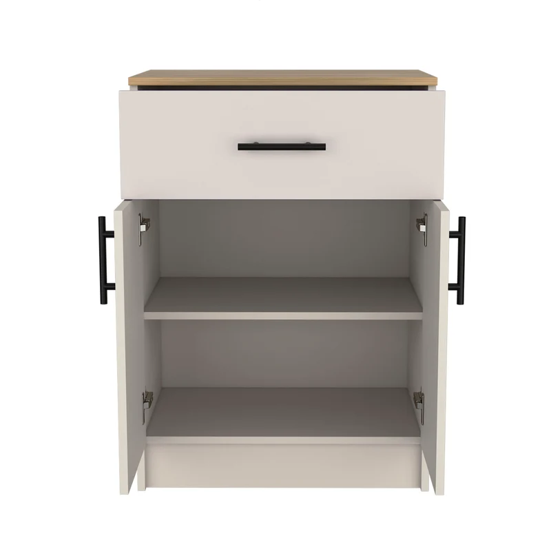 Alacena Mayorca en melamina con 2 puertas , 2 estantes y cajon con rieles metalicos , Blanco / Beige , 85.1 cm X 60 cm X 40.5 cm