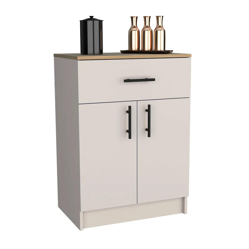 Alacena Mayorca en melamina con 2 puertas , 2 estantes y cajon con rieles metalicos , Blanco / Beige , 85.1 cm X 60 cm X 40.5 cm