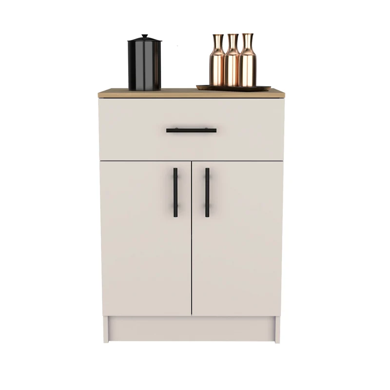 Alacena Mayorca en melamina con 2 puertas , 2 estantes y cajon con rieles metalicos , Blanco / Beige , 85.1 cm X 60 cm X 40.5 cm