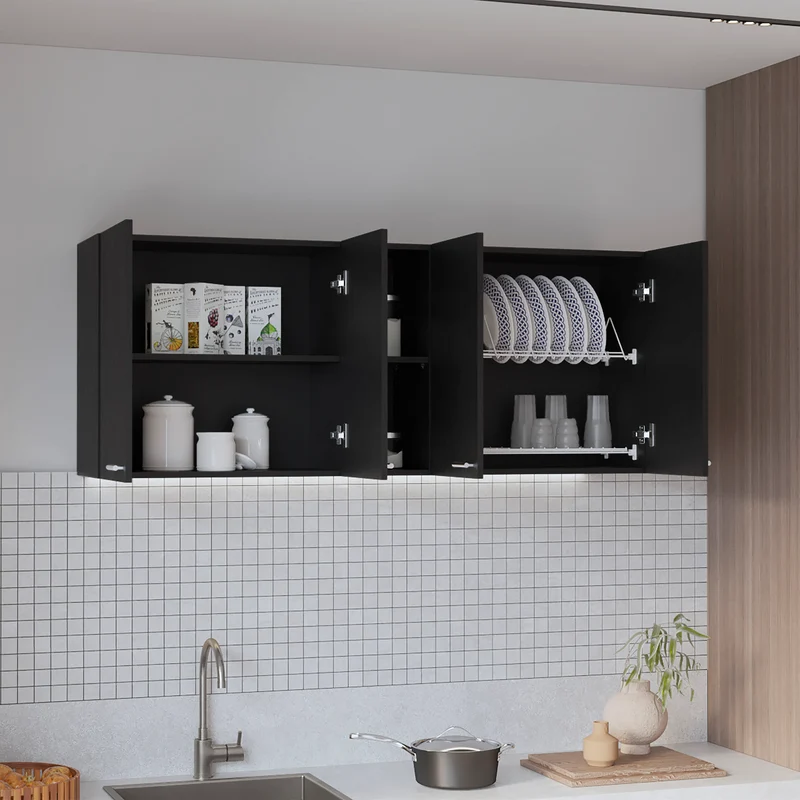 Mueble de pared para cocina Rochet en melamina con 4 gabinetes y 3 estantes