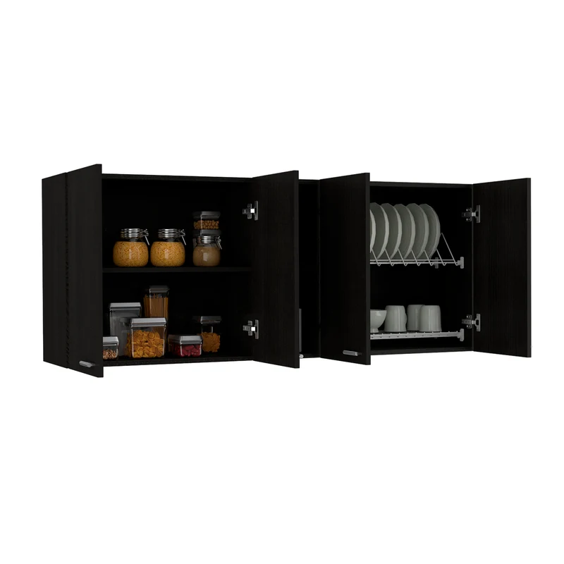 Mueble de pared para cocina Rochet en melamina con 4 gabinetes y 3 estantes