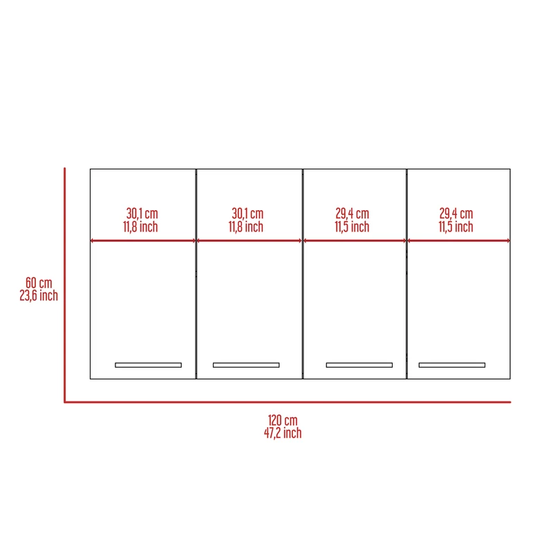 Mueble de pared para cocina Paris en melamina con 4 gabinetes y 2 estantes