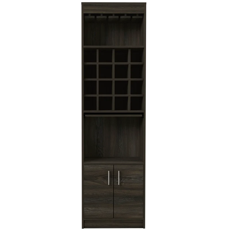 Mueble Bar kava espresso en melamina con Estante para Copas y Gabinete Inferior