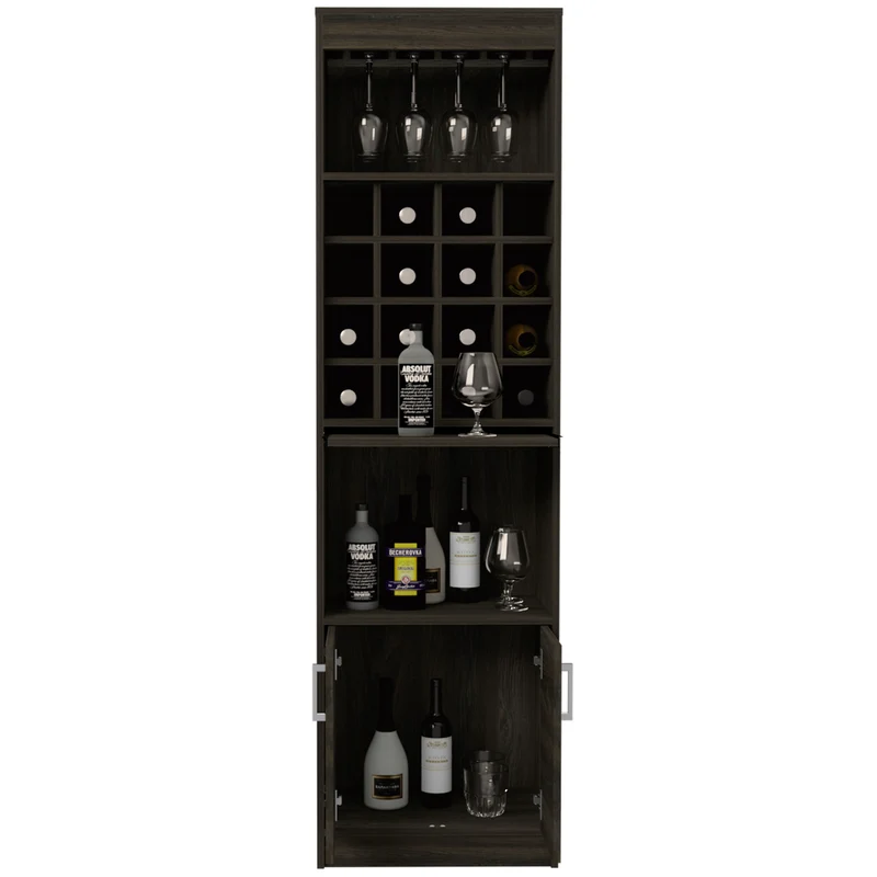 Mueble Bar kava espresso en melamina con Estante para Copas y Gabinete Inferior