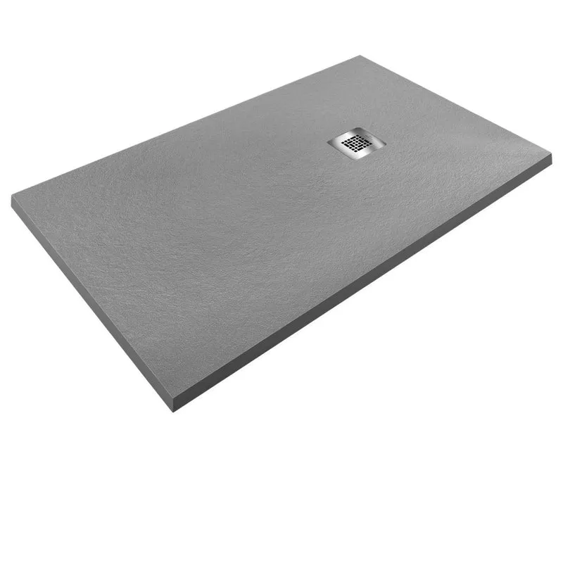 Pasadena | Plato de Ducha de Resina Antideslizante | Válvula de Desagüe y Rejilla | Textura Piedra | Color Gris 7753