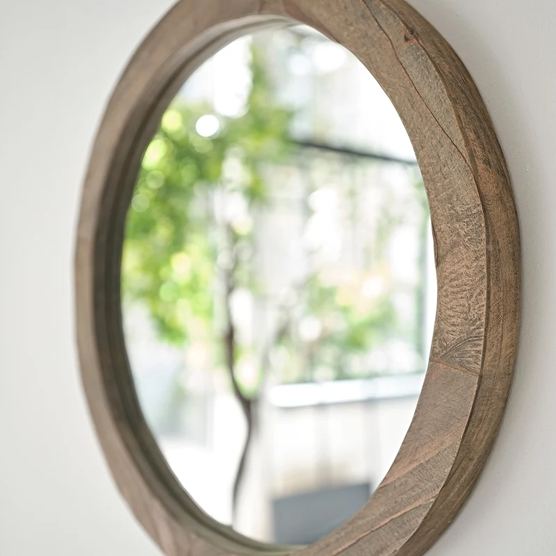 Espejo redondo de madera maciza reciclada Ø 50 cm