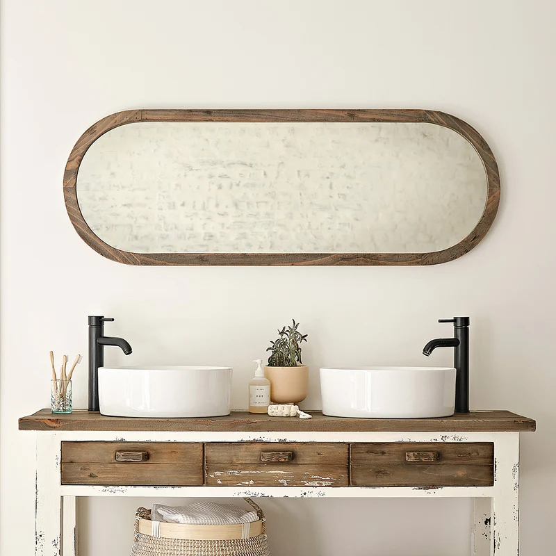 Espejo ovalado de madera maciza reciclada 140x50 cm