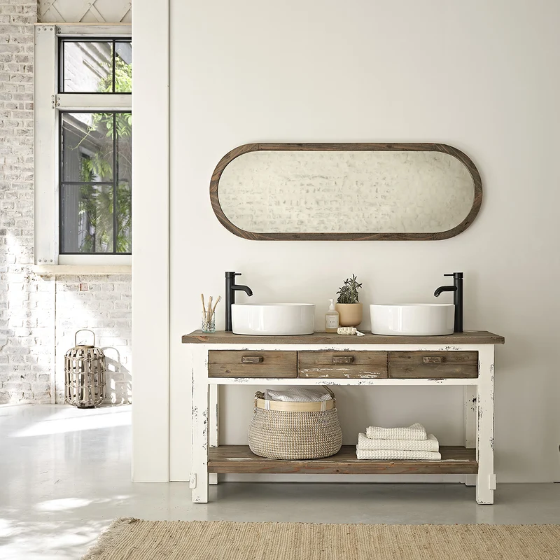 Espejo ovalado de madera maciza reciclada 140x50 cm
