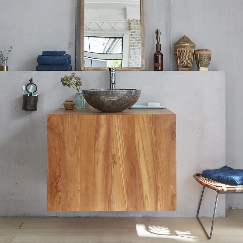 Mueble de lavabo de teca maciza suspendido 80 cm