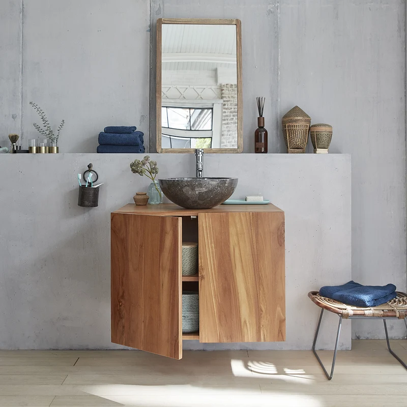 Mueble de lavabo de teca maciza suspendido 80 cm
