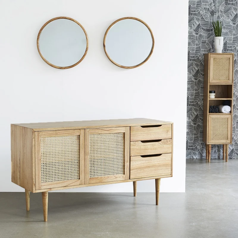 Mueble de lavabo de mindi macizo y rejilla 135 cm