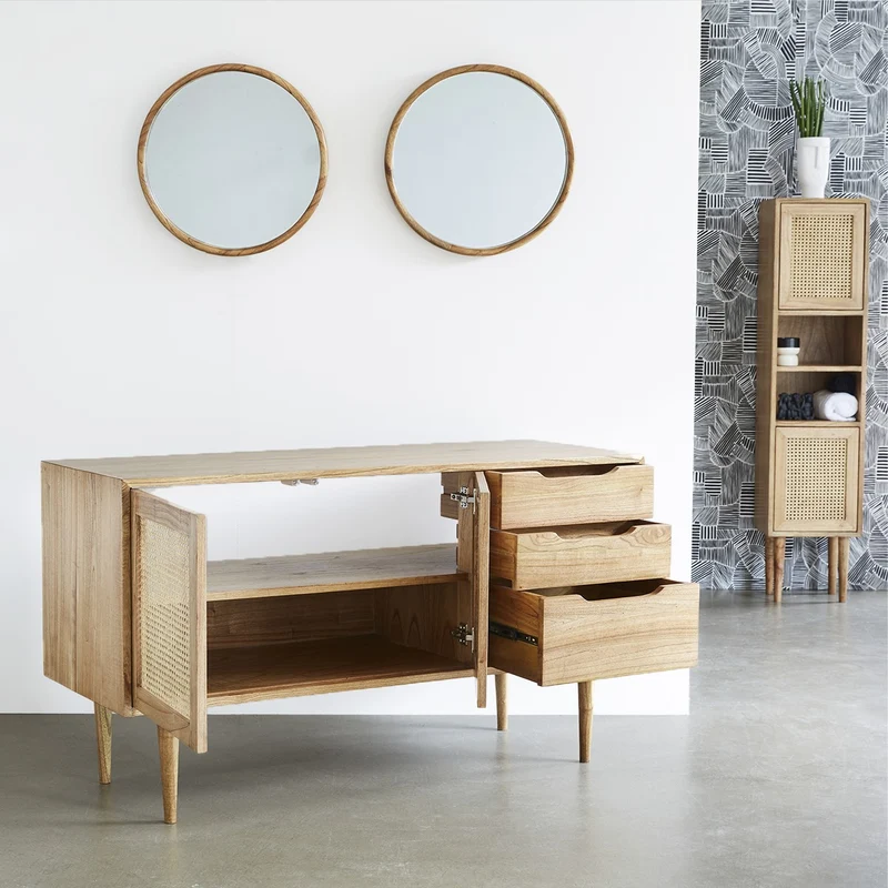 Mueble de lavabo de mindi macizo y rejilla 135 cm