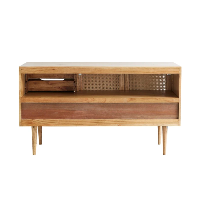 Mueble de lavabo de mindi macizo y rejilla 135 cm
