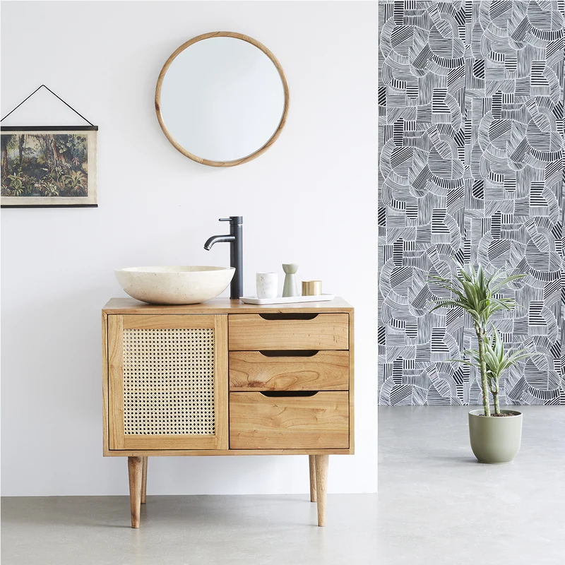 Mueble de lavabo de mindi macizo y rejilla 85 cm