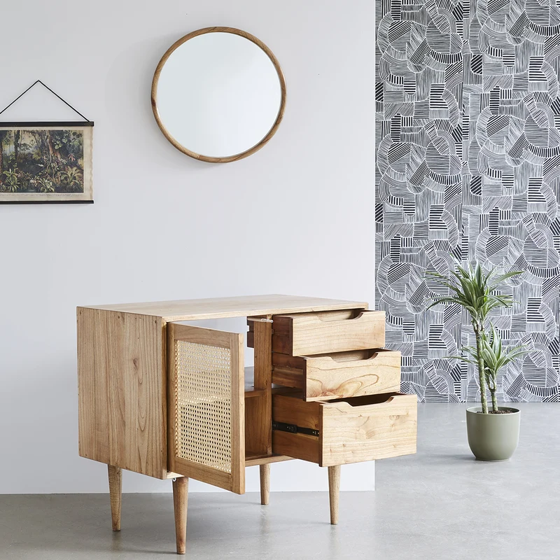 Mueble de lavabo de mindi macizo y rejilla 85 cm