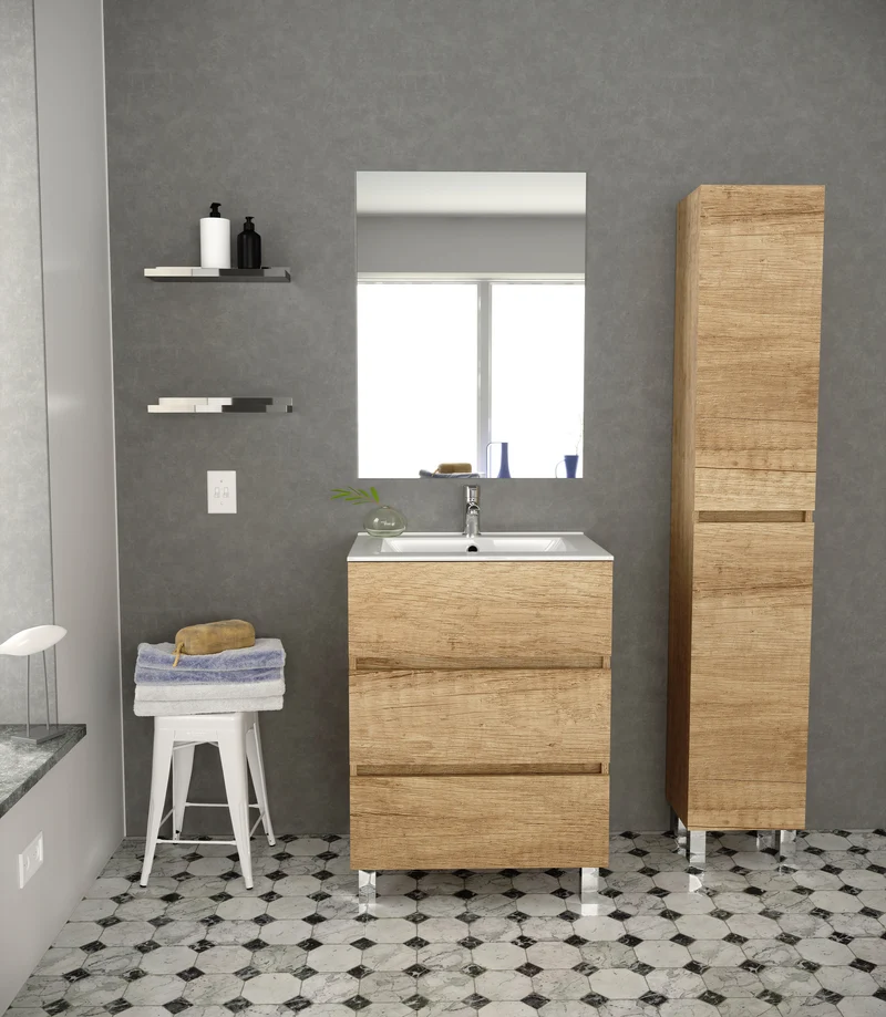 Siracusa | Mueble Baño al Suelo | 3 Cajones con Cierre Amortiguado y Lavabo Cerámico