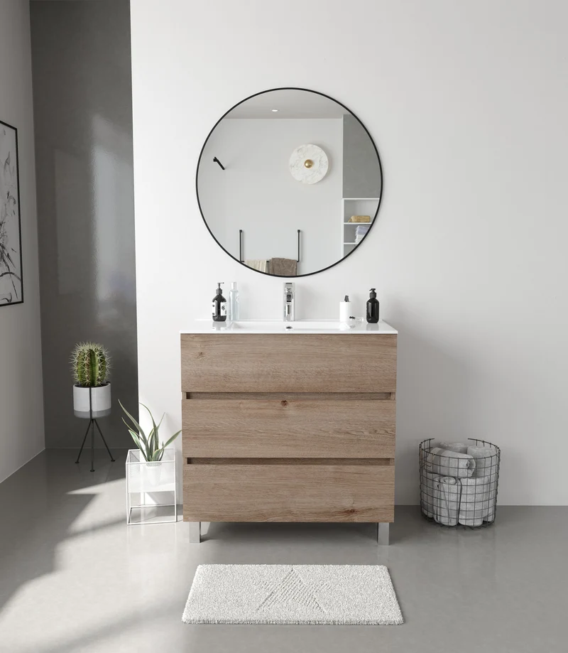 Siracusa | Mueble Baño al Suelo | 3 Cajones con Cierre Amortiguado y Lavabo Cerámico