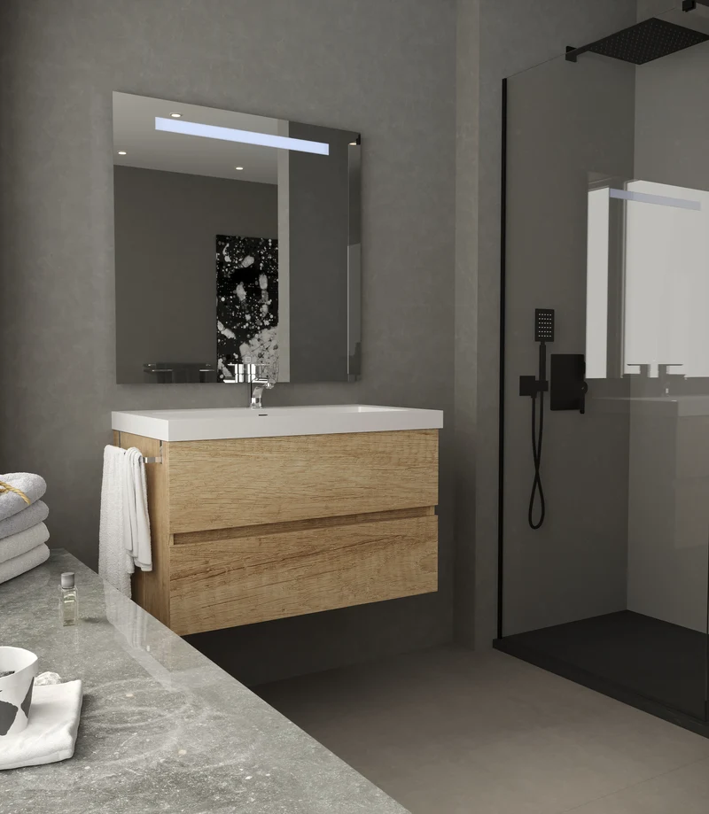 Manhattan | Mueble Baño Suspendido | 2 Cajones con Cierre Amortiguado y Lavabo Cerámico