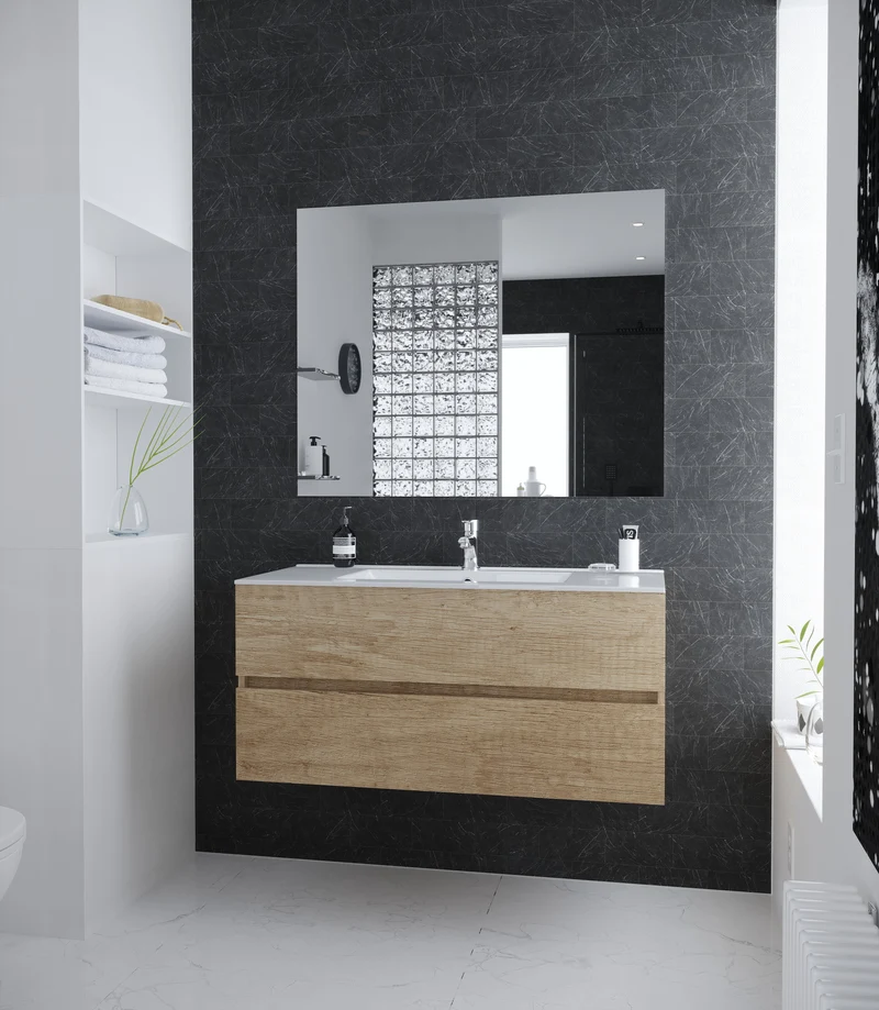 Manhattan | Mueble Baño Suspendido | 2 Cajones con Cierre Amortiguado y Lavabo Cerámico