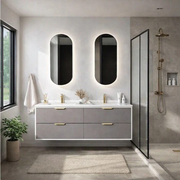 Mueble de baño 2 lavabos y 2 espejos led Nubio 120
