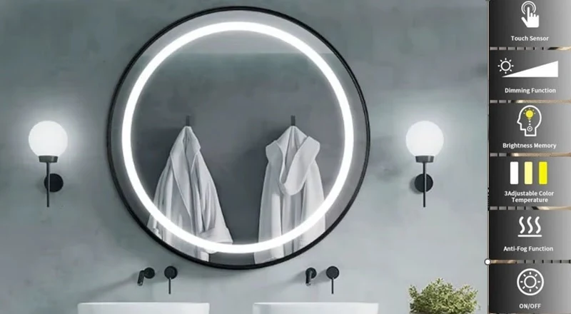 Espejo led baño con marco circular de pared antivaho 60-80 cm