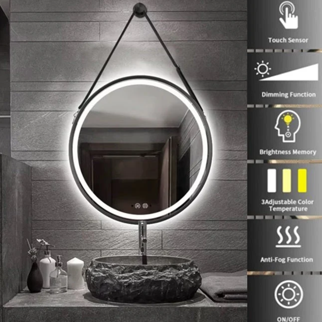 Espejo led circular colgado para baño antivaho 60-80 cm
