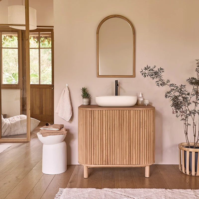 Mueble para lavabo de teca maciza de 90 cm